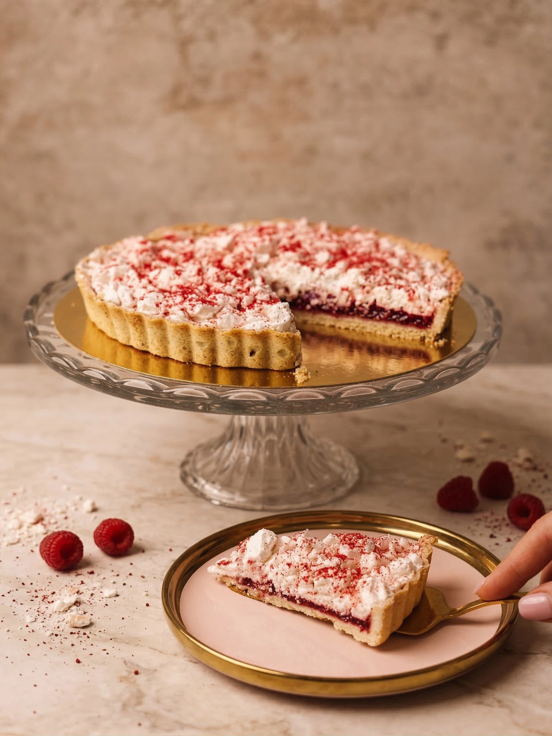 Tarta malinowa z kruszoną bezą