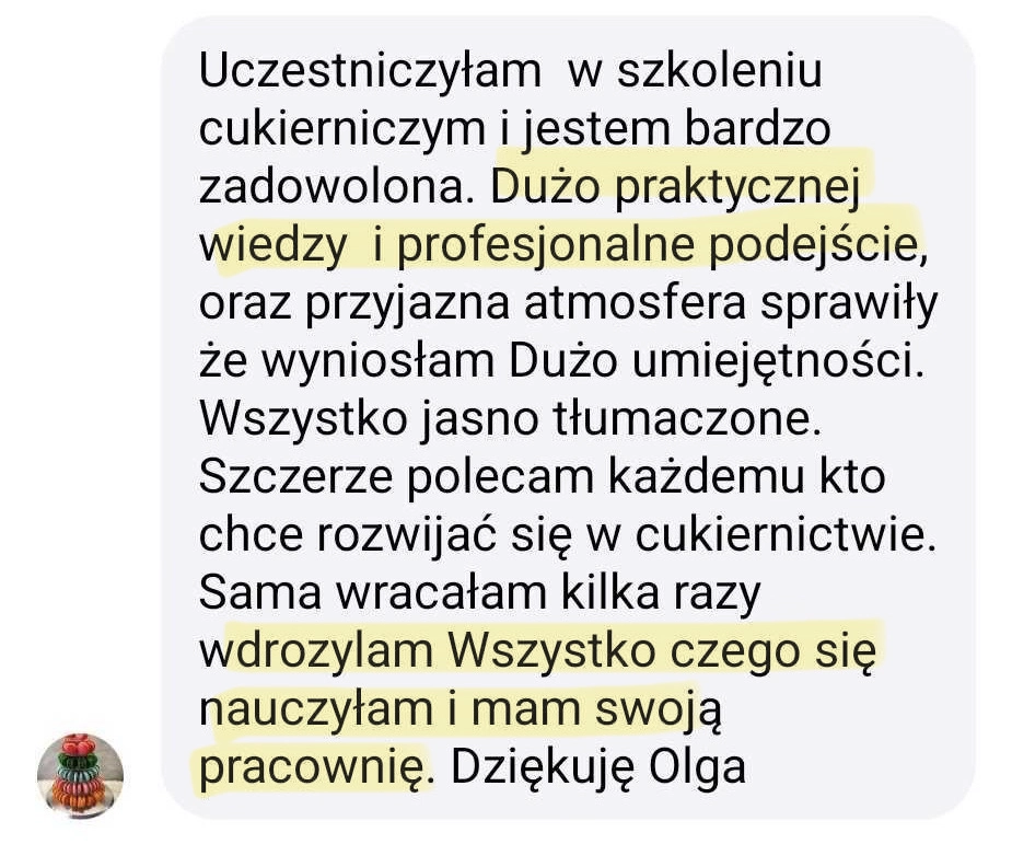 Opinia Bożena — szkolenie cukiernicze